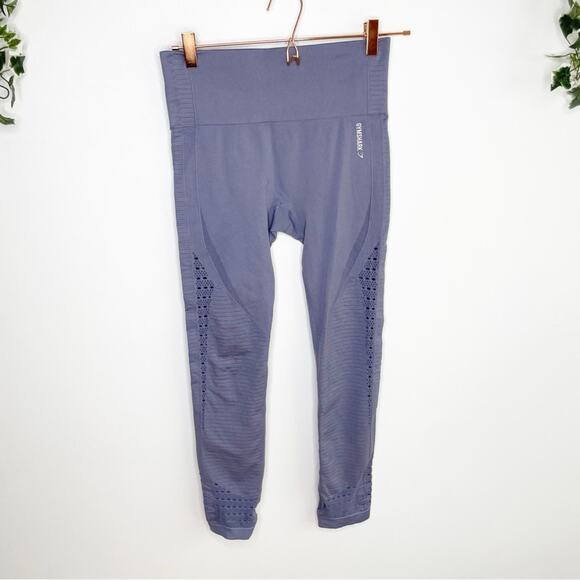 GYMSHARK Energy Seamless Steel Blue Compression Leggings Size Small - Picture 2 of 6